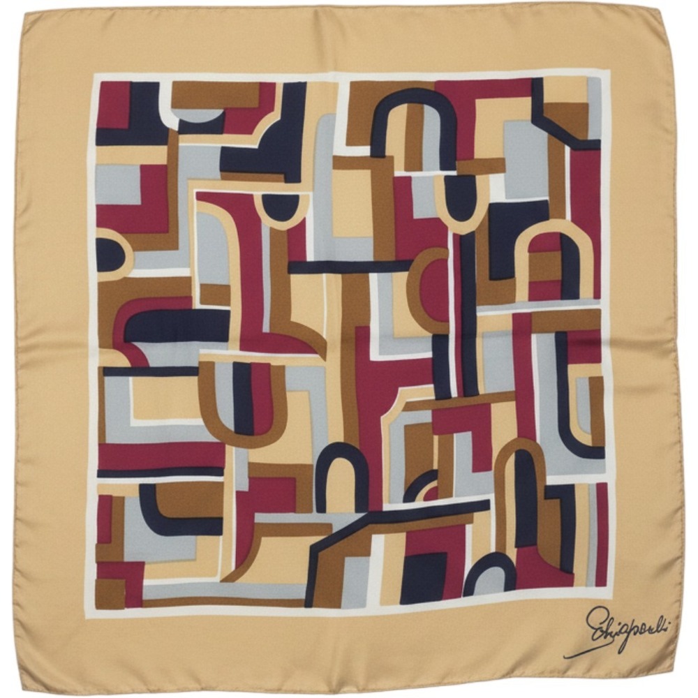 Vintage 70s era Schiaparelli Silk Scarf Geometric Abstract Mustard Burgundy Navy